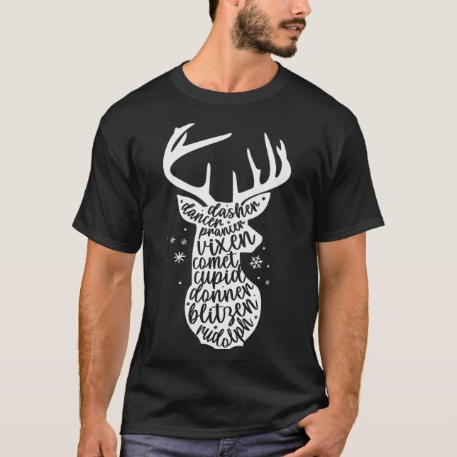 Camiseta Christmas Reindeer Names Cute Holiday Rudolph Wome (Frente)