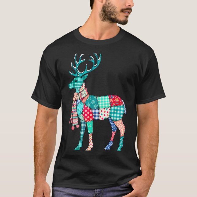 Camiseta Christmas Reindeer Patchwork Reindeer Men Women Ki (Frente)