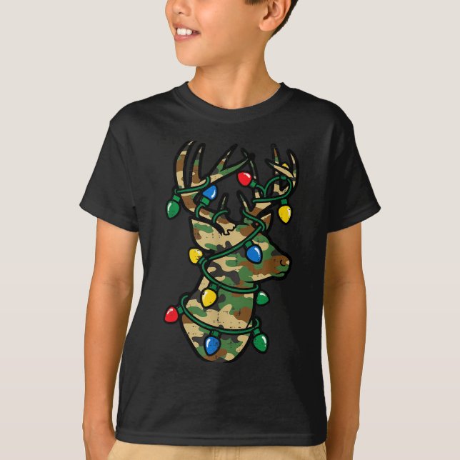 Camiseta Christmas Reindeer Silhouette Camo Xmas Lights Men (Frente)