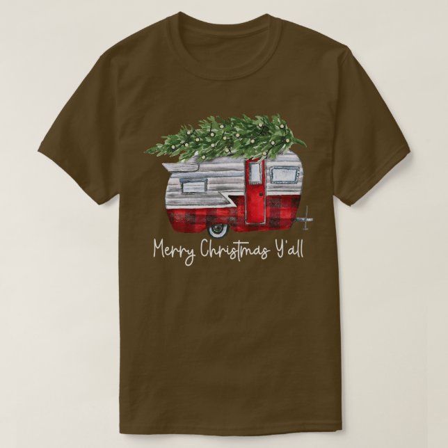 Camiseta Christmas Retro Camping Caravan Xmas Tree Vehicles (Frente do Design)