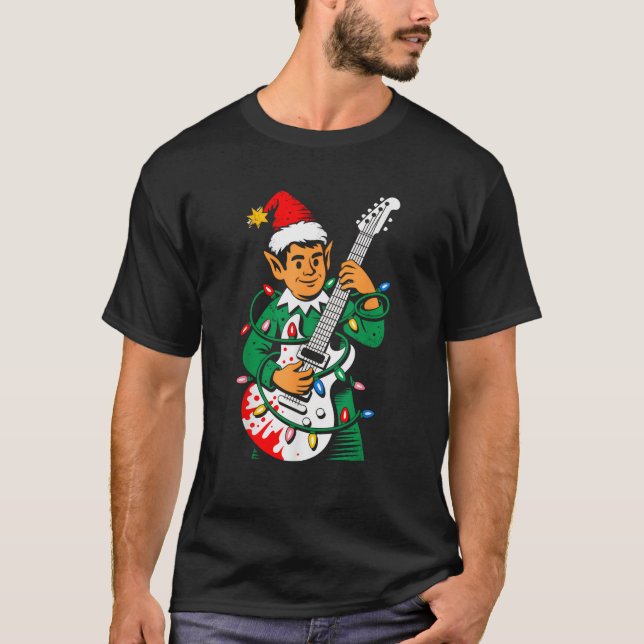 Camiseta Christmas Rocker Elf Santa Rock Hand Xmas Squad Me (Frente)