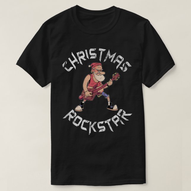 Camiseta Christmas Rockstar Guitar Design (Frente do Design)
