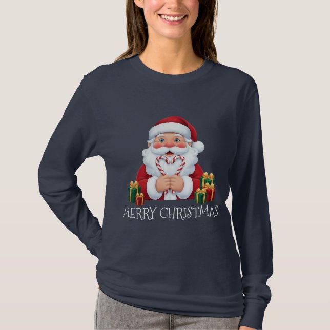 Camiseta Christmas Santa Candy Cane Heart (Frente)