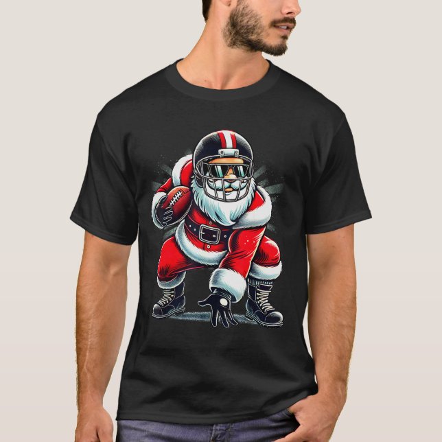 Camiseta Christmas Santa Claus Football Lineman Quarterback (Frente)
