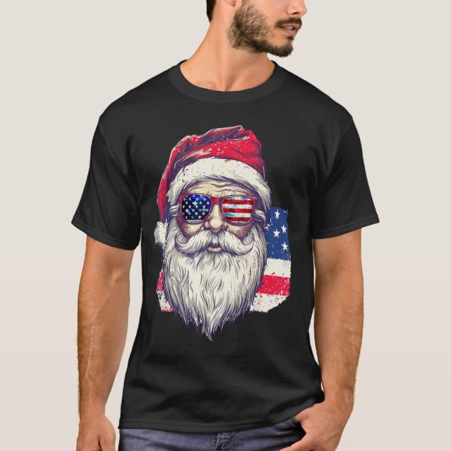 Camiseta Christmas Santa Claus Patriotic Usa Sungles In Jul (Frente)