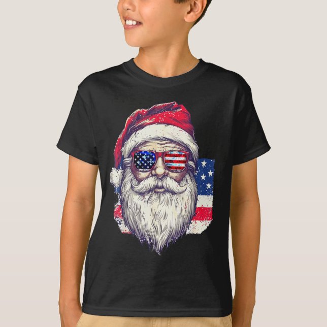 Camiseta Christmas Santa Claus Patriotic Usa Sungles In Jul (Frente)