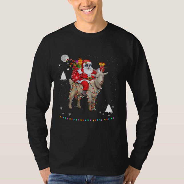 Camiseta Christmas Santa Claus Riding Goat Lights Xmas Holi (Frente)