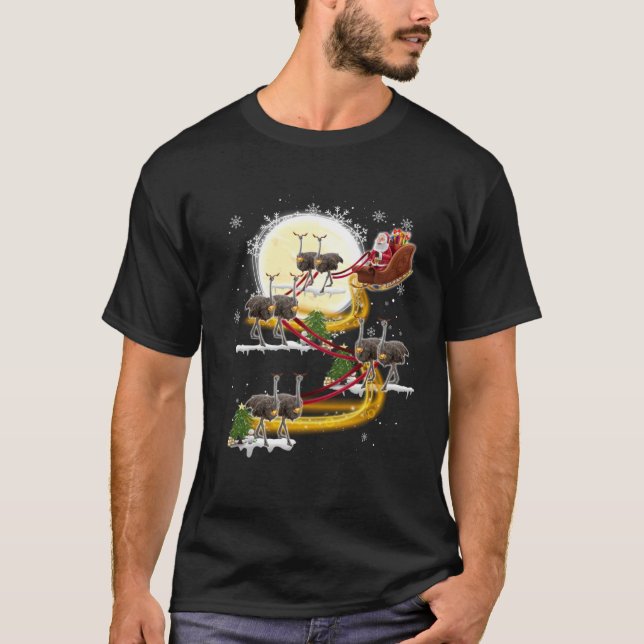 Camiseta Christmas Santa Claus Riding Ostrich Ostrich Xmas  (Frente)