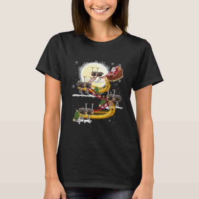 Camiseta Christmas Santa Claus Riding Ostrich Ostrich Xmas  (Frente)