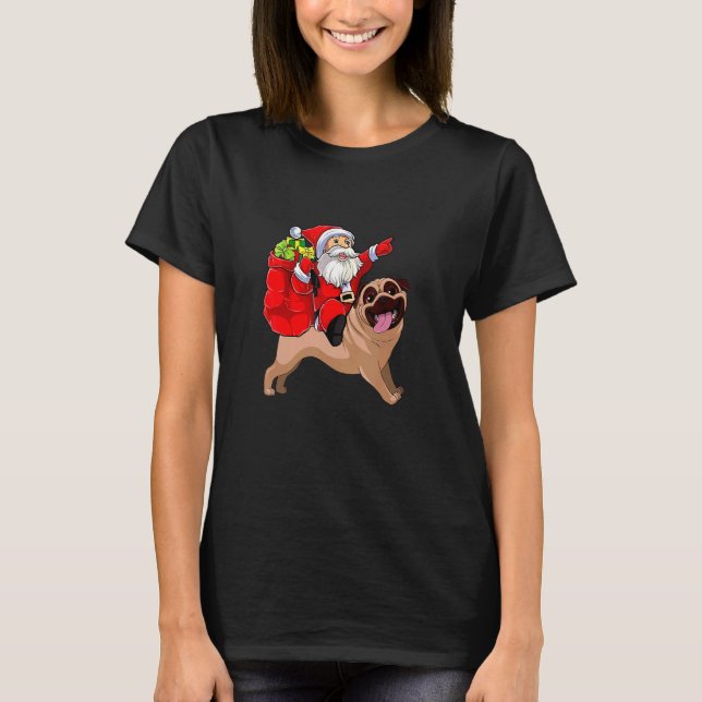 Camiseta Christmas Santa Claus Riding Pug Dog Xmas Pajama (Frente)