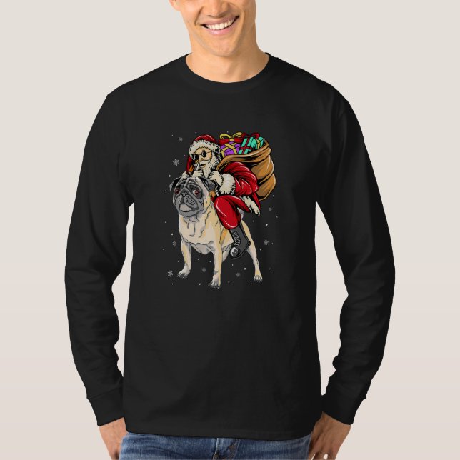 Camiseta Christmas Santa Claus Riding Pug Xmas Boys Men Pug (Frente)