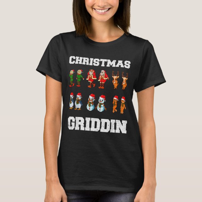 Camiseta Christmas Santa Claus Snowman Reindeer Griddy Grid (Frente)