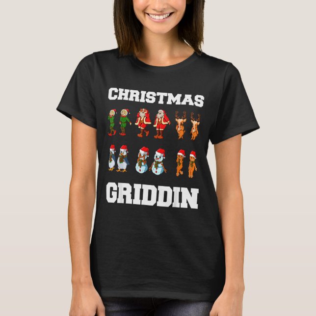 Camiseta Christmas Santa Claus Snowman Reindeer Griddy Grid (Frente)