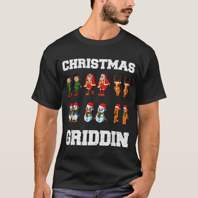 Camiseta Christmas Santa Claus Snowman Reindeer Griddy Grid (Frente)