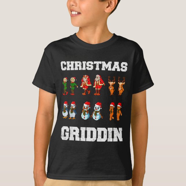 Camiseta Christmas Santa Claus Snowman Reindeer Griddy Grid (Frente)