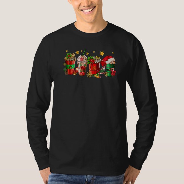 Camiseta Christmas Santa Elf Coffee Hot Cocoa Sweets Winter (Frente)