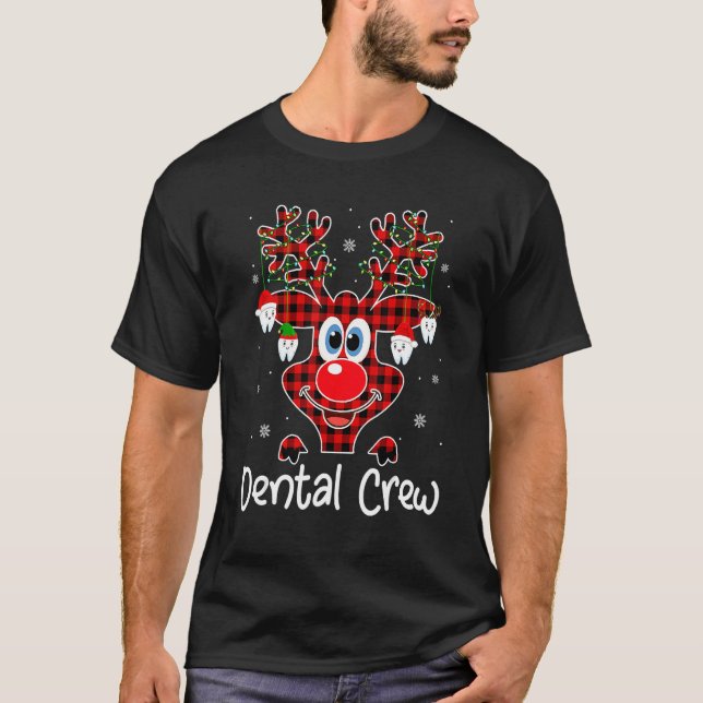 Camiseta Christmas Santa ELF Reindeer Dentist Red Plaid Den (Frente)