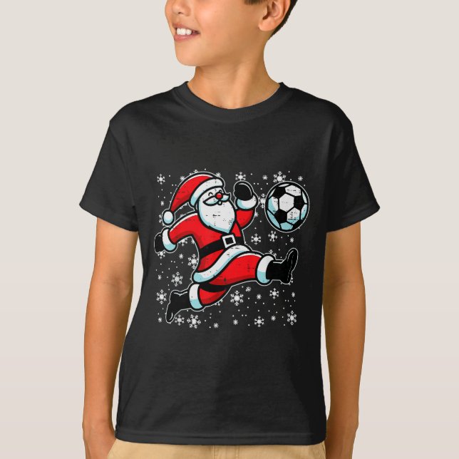 Camiseta Christmas Santa Football Kick Xmas Soccer Men Boys (Frente)
