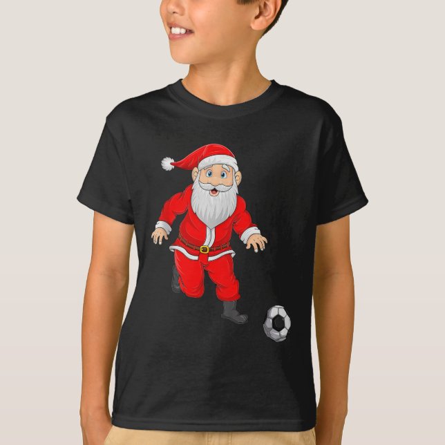 Camiseta Christmas Santa Playing Soccer Football Xmas Srts  (Frente)