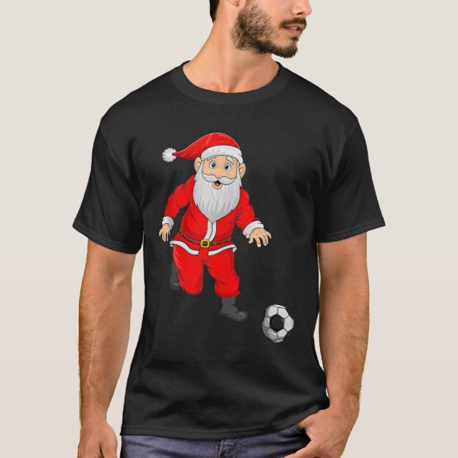 Camiseta Christmas Santa Playing Soccer Football Xmas Srts  (Frente)