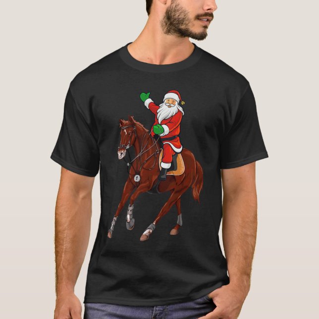 Camiseta Christmas Santa Riding Horse Xmas  Idea For Men Wo (Frente)