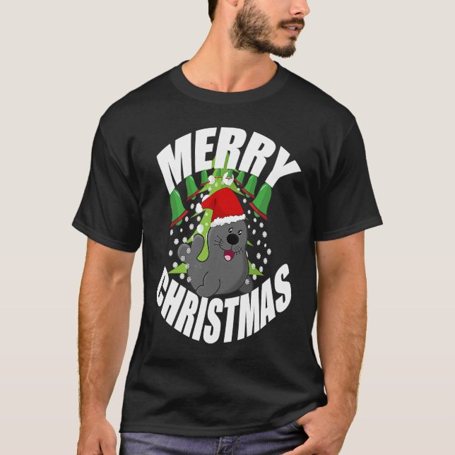 Camiseta christmas Santa Seal Animal  Sea Lion Xmas (Frente)