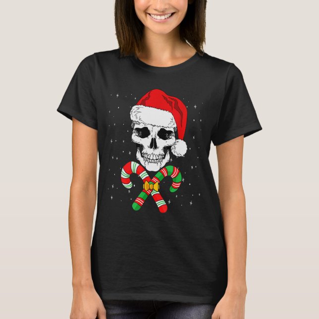 Camiseta Christmas Santa Skull Xmas Candy Skull Wearing San (Frente)
