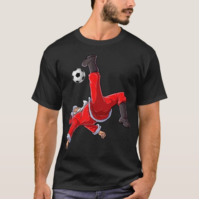 Camiseta Christmas Santa Soccer Bicycle Kick Xmas Boys Men  (Frente)