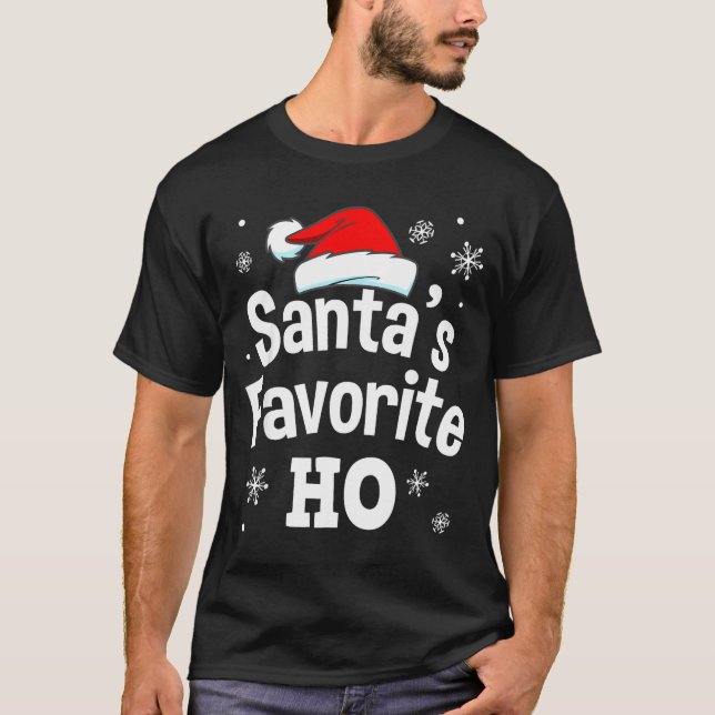 Camiseta Christmas Santa's Favorite Ho Shirt, Adult Naughty (Frente)
