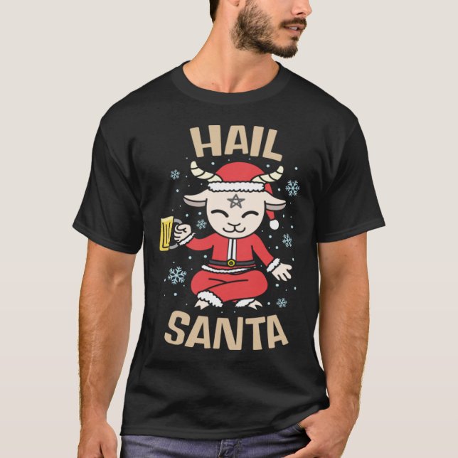 Camiseta Christmas Satanic Hail Santa for Witches Warlock (Frente)