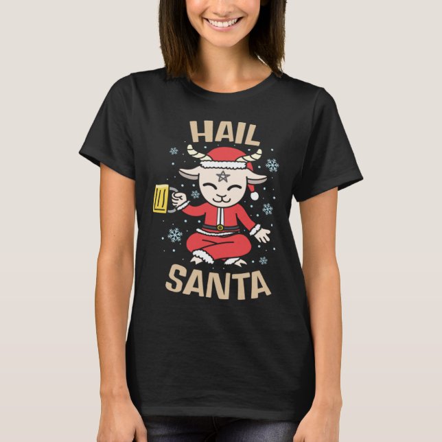 Camiseta Christmas Satanic Hail Santa for Witches Warlock (Frente)