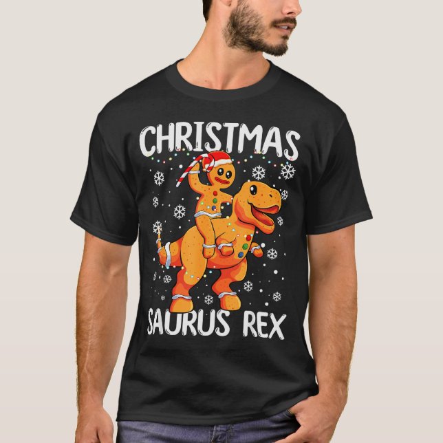 Camiseta Christmas Saurus Rex Gingerbread Man Cookie Trex B (Frente)