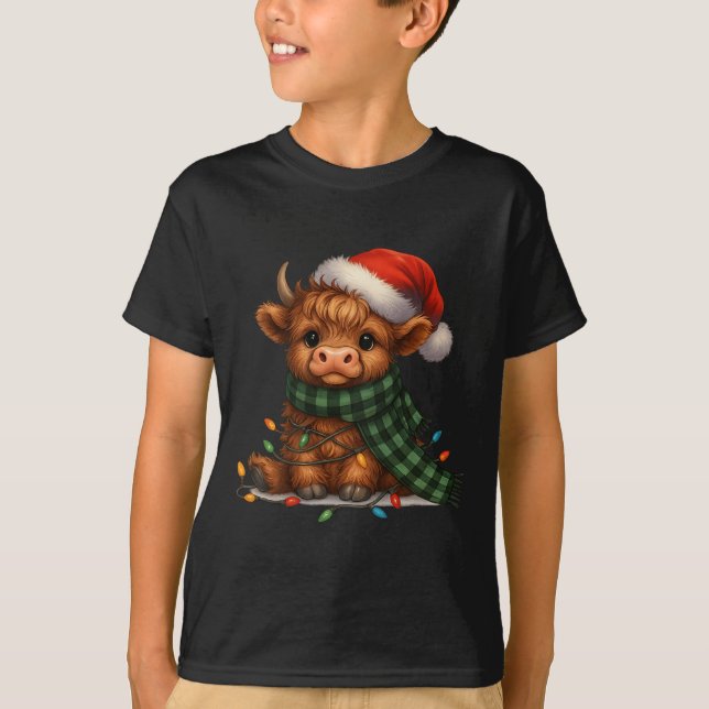 Camiseta Christmas Scottish Highland Cow Santa Xmas Farm An (Frente)