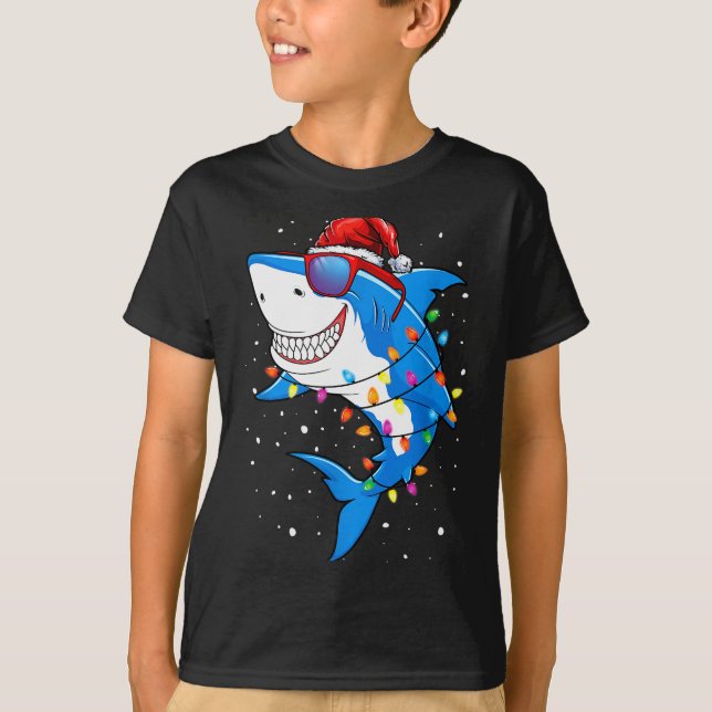 Camiseta Christmas Shark Shirt Xmas Funny Santa Shark  (Frente)