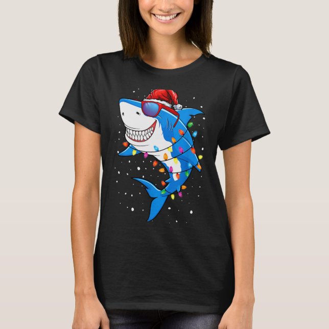 Camiseta Christmas Shark Shirt Xmas Funny Santa Shark  (Frente)