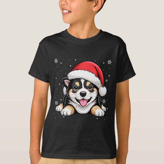 Camiseta Christmas Shiba Inu Dog Wearing Santa Hat Pet Anim (Frente)