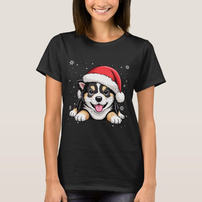 Camiseta Christmas Shiba Inu Dog Wearing Santa Hat Pet Anim (Frente)