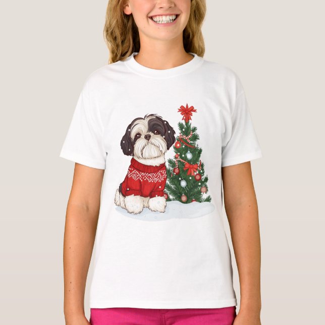 Camiseta Christmas Shih Tzu Dog (Frente)