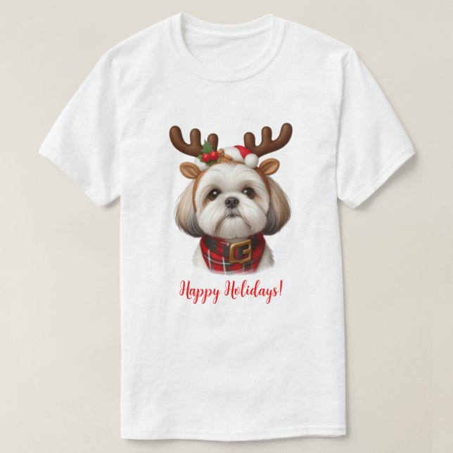 Camiseta Christmas Shih Tzu Reindeer (Frente do Design)