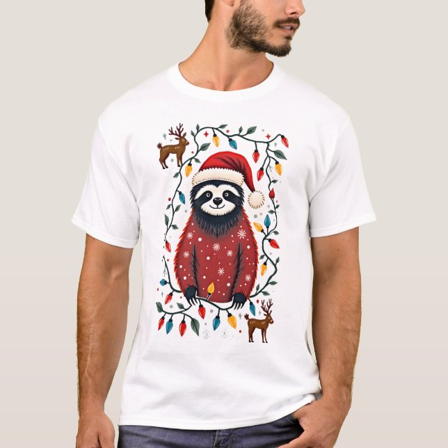 Camiseta Christmas Shirt for Sloth Lover Gift Santa Buffalo (Frente)