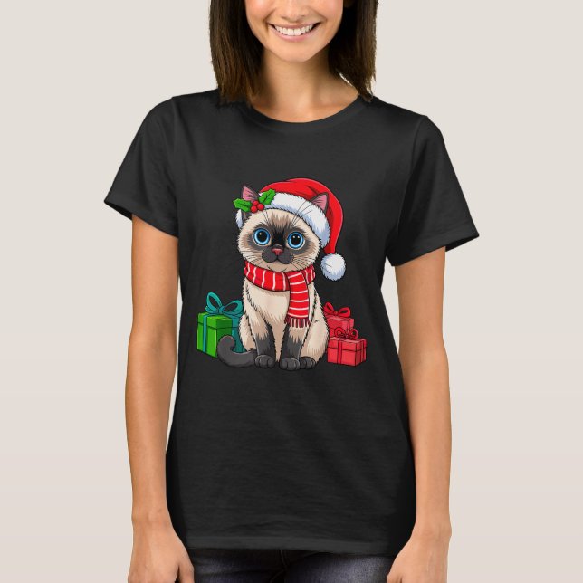 Camiseta Christmas Siamese Cat Holiday Kitten Xmas Men Wome (Frente)