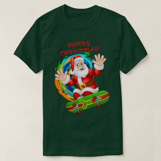 Camiseta Christmas skateboarding santa 146 (Frente do Design)