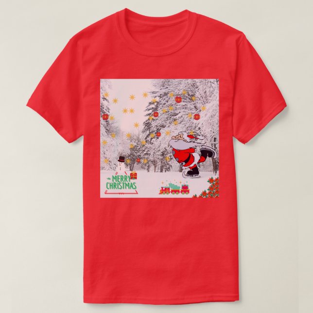Camiseta Christmas Skateboarding Santa With Full Party its  (Frente do Design)