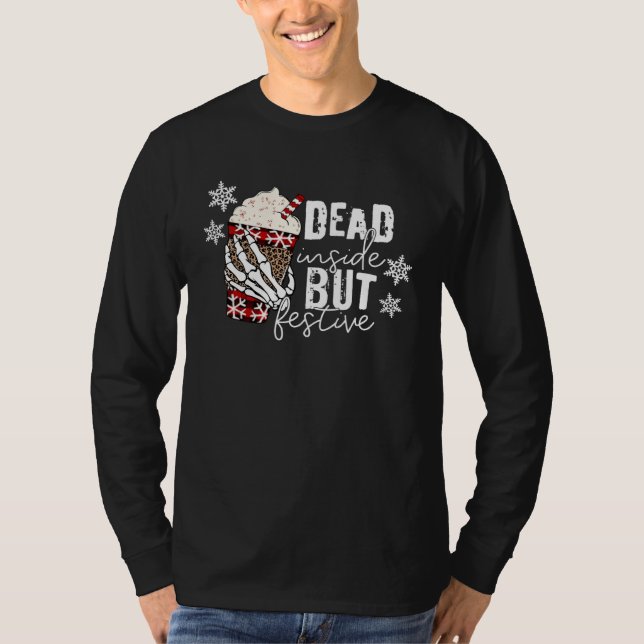 Camiseta Christmas Skeleton Hand Dead Inside But Festive Ch (Frente)