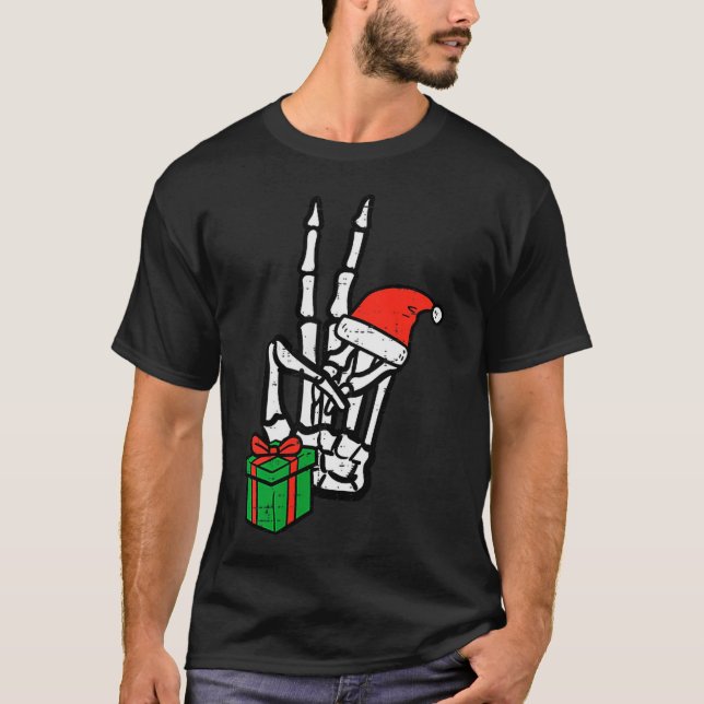 Camiseta Christmas Skeleton Hand Peace Cket Xmas Men Women  (Frente)