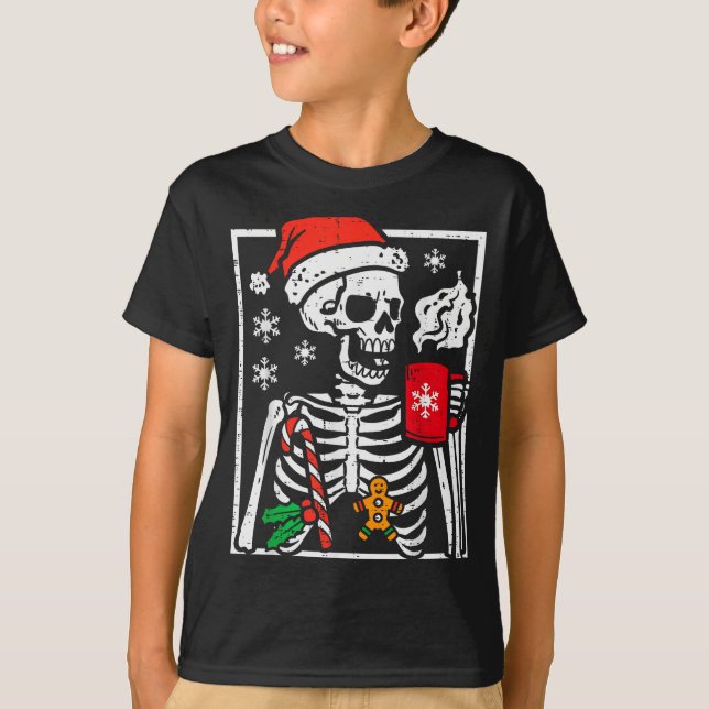 Camiseta Christmas Skeleton Hot Chocolate Xmas Men Women Ki (Frente)