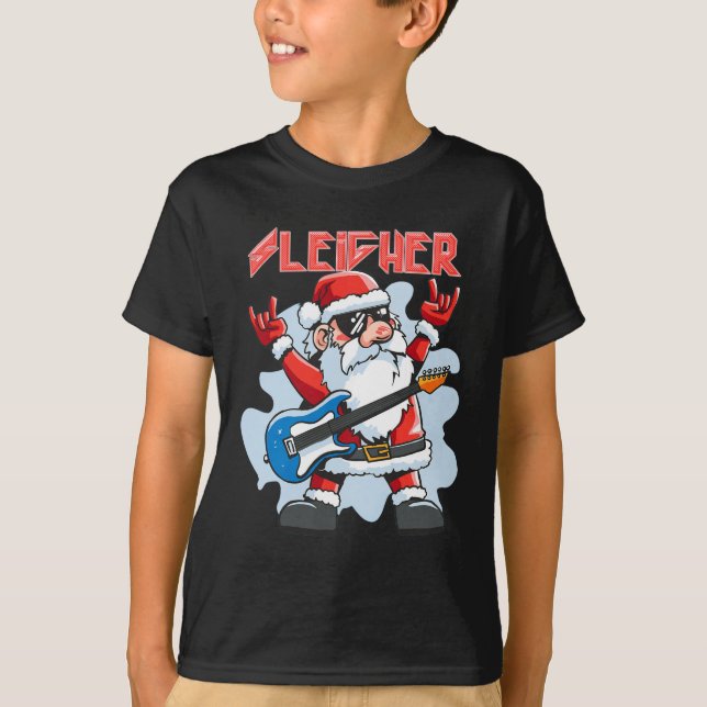 Camiseta Christmas Sleigher Santa Rock Xmas Rocker Men Wome (Frente)