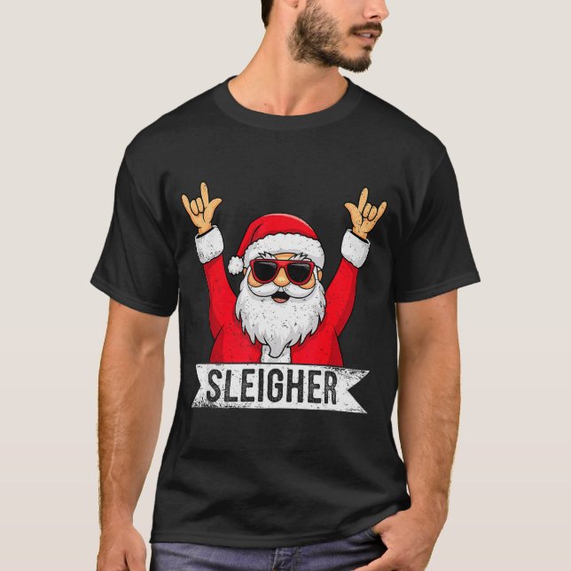 Camiseta Christmas Sleigher Santa Rock Xmas Rocker Men Wome (Frente)