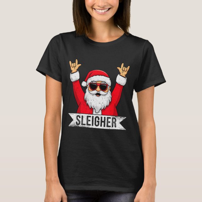 Camiseta Christmas Sleigher Santa Rock Xmas Rocker Men Wome (Frente)