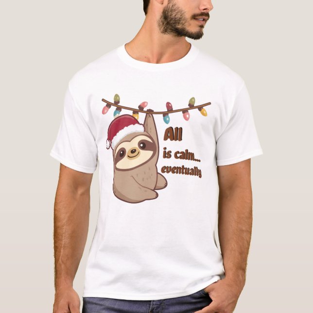 Camiseta Christmas Sloth – Cute Sloth Tangled in Holiday Li (Frente)